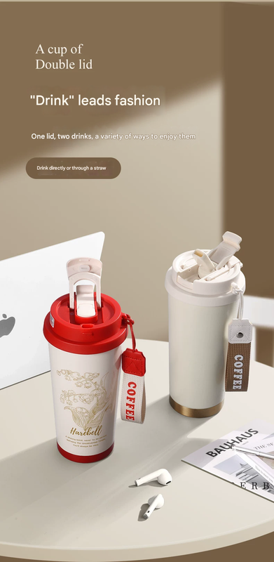 Red 316 Stainless Steel Insulated Coffee Tumbler 500ml with Dual-Use Lid view 4