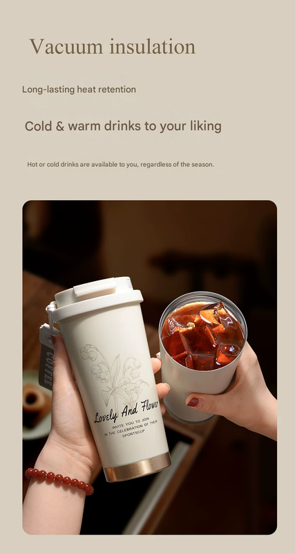 Red 316 Stainless Steel Insulated Coffee Tumbler 500ml with Dual-Use Lid view 7