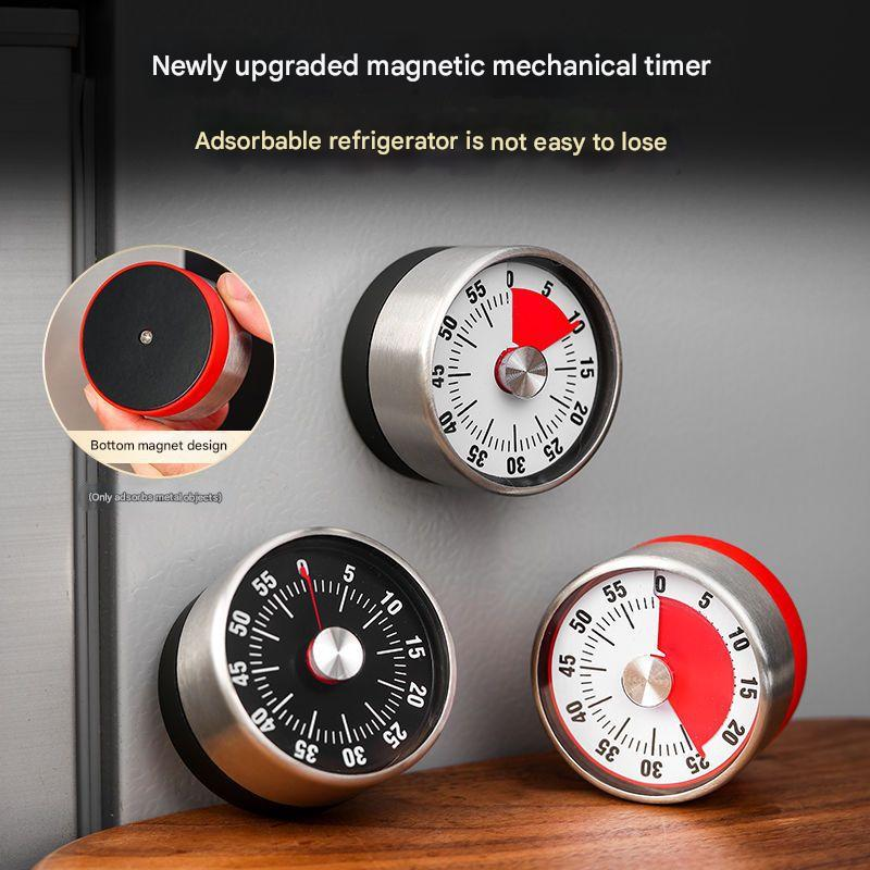 White Stainless Steel Magnetic Kitchen Timer - 60 Minute Mechanical Countdown view 2