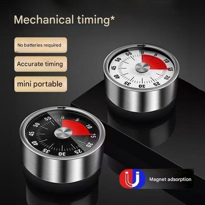 White Stainless Steel Magnetic Kitchen Timer - 60 Minute Mechanical Countdown view 3