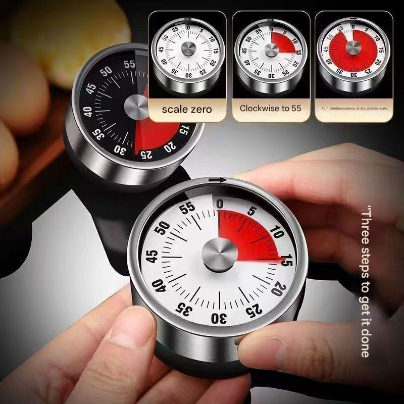 White Stainless Steel Magnetic Kitchen Timer - 60 Minute Mechanical Countdown view 4