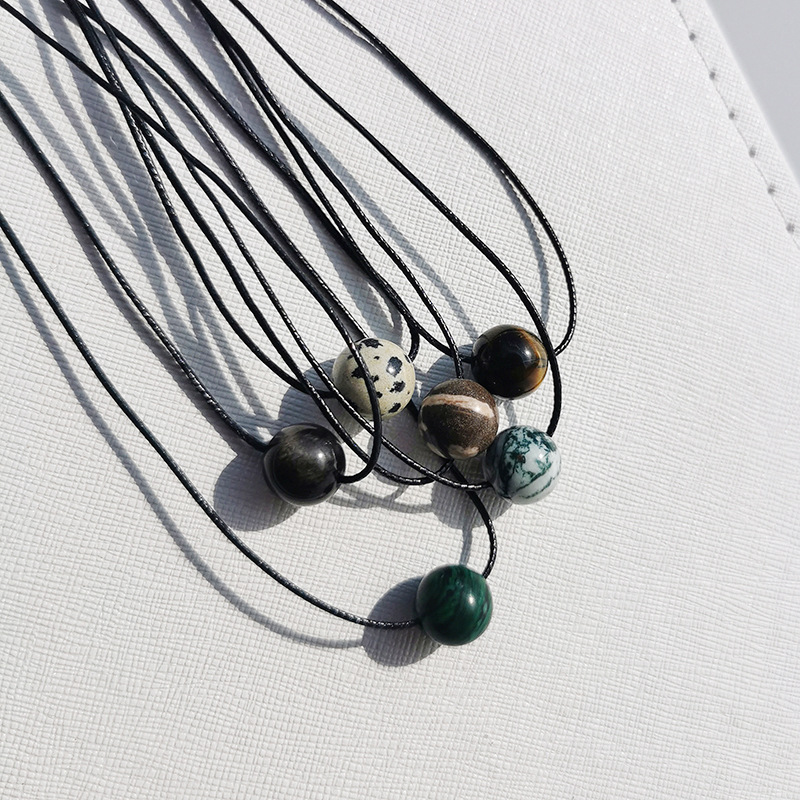 6-piece Vintage Geometric Natural Stone Bead Pendant Necklace Adjustable Black view 3