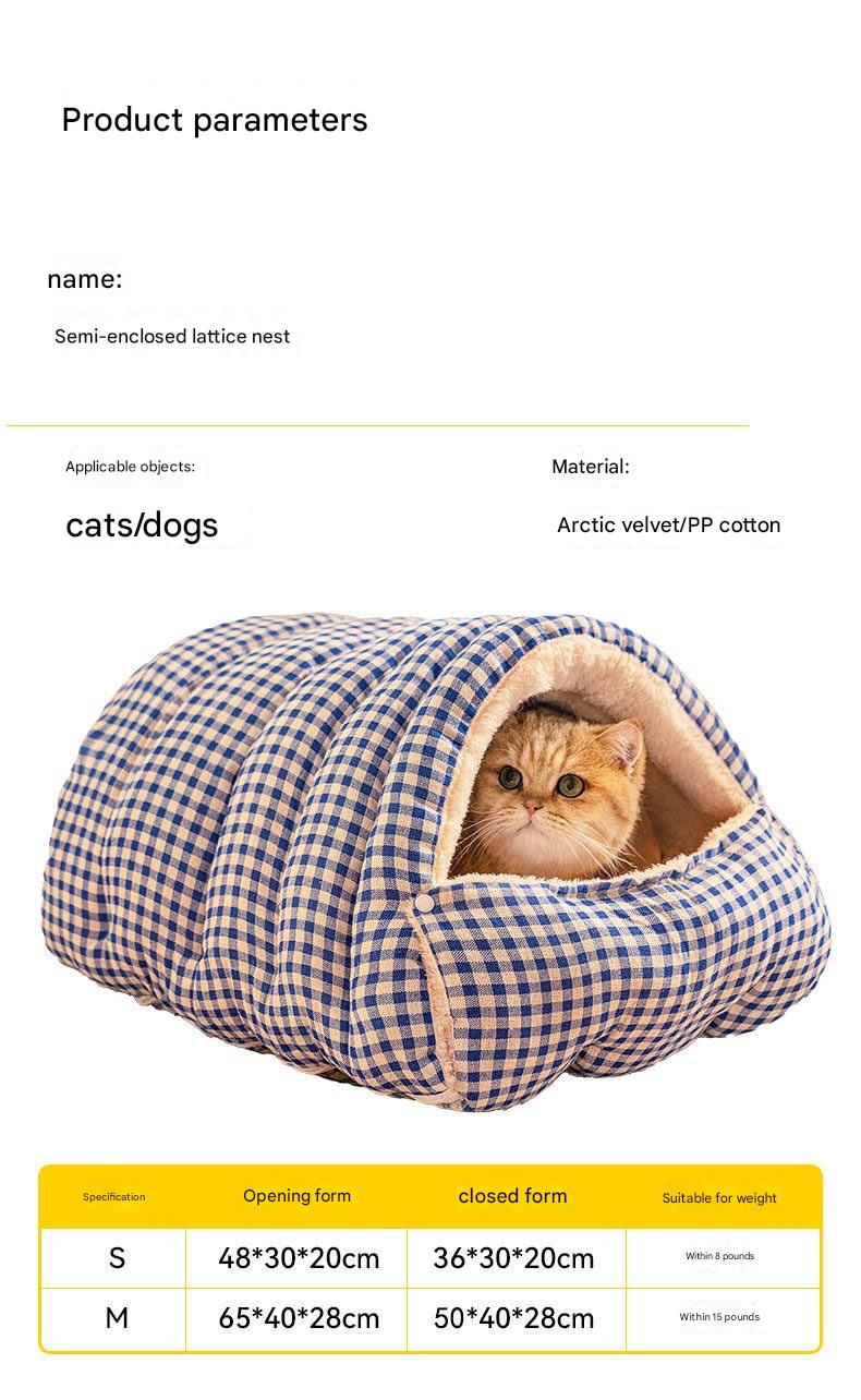 M size Orange Plaid Cat Cave Bed Winter Warm Enclosed Pet House Cozy Cat view 9