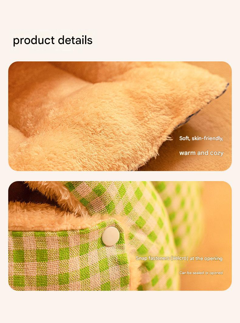S size Yellow Plaid Cat Cave Bed Winter Warm Enclosed Pet House Cozy Cat view 8