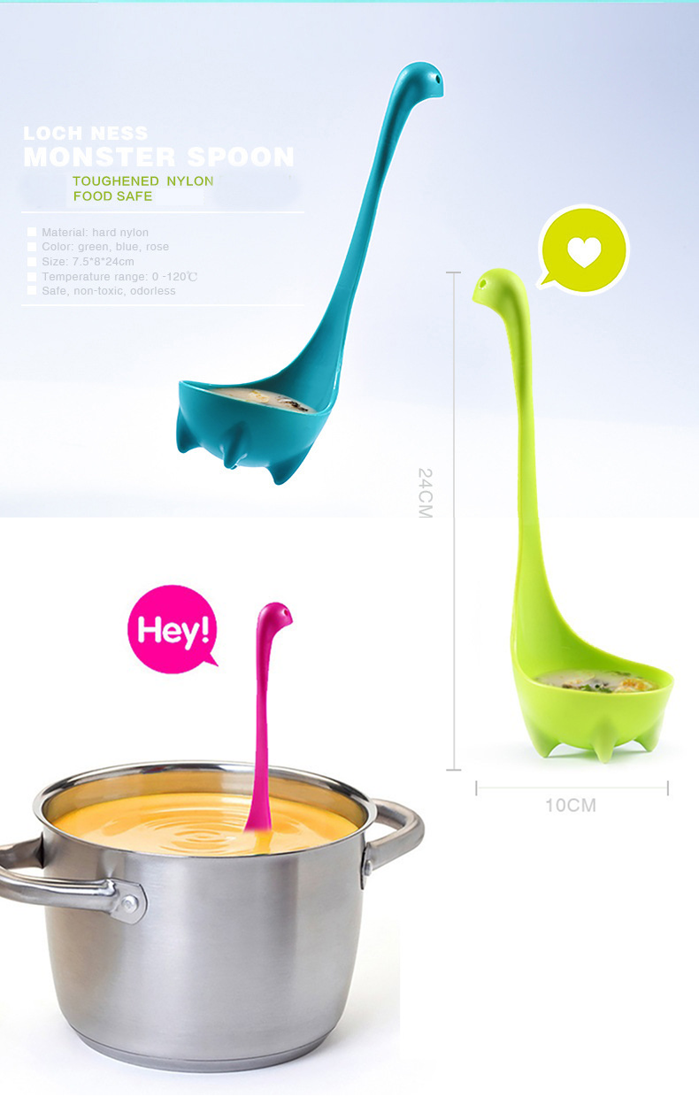 Red Nessie Ladle Loch Ness Monster Soup Spoon Cute Dinosaur Shaped Standing view 3