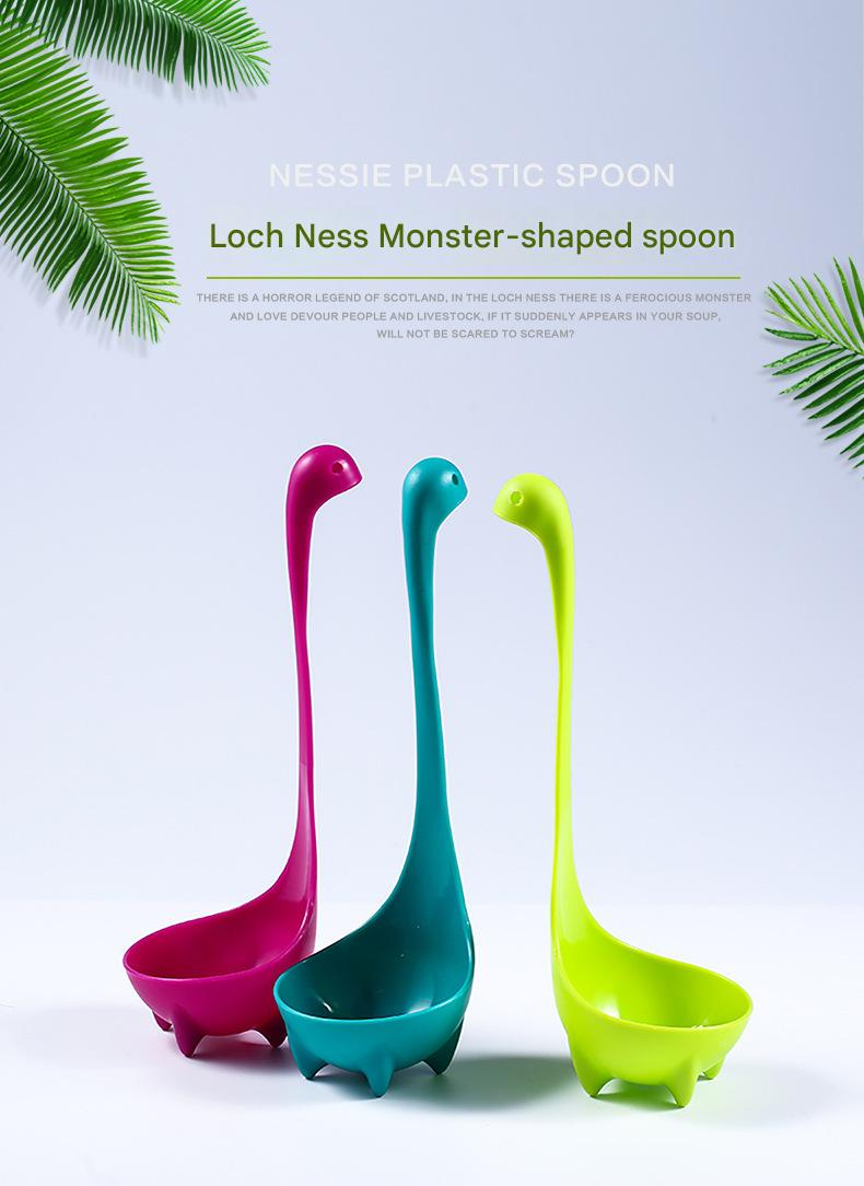 Green Nessie Ladle Loch Ness Monster Soup Spoon Cute Dinosaur Shaped Standing view 2