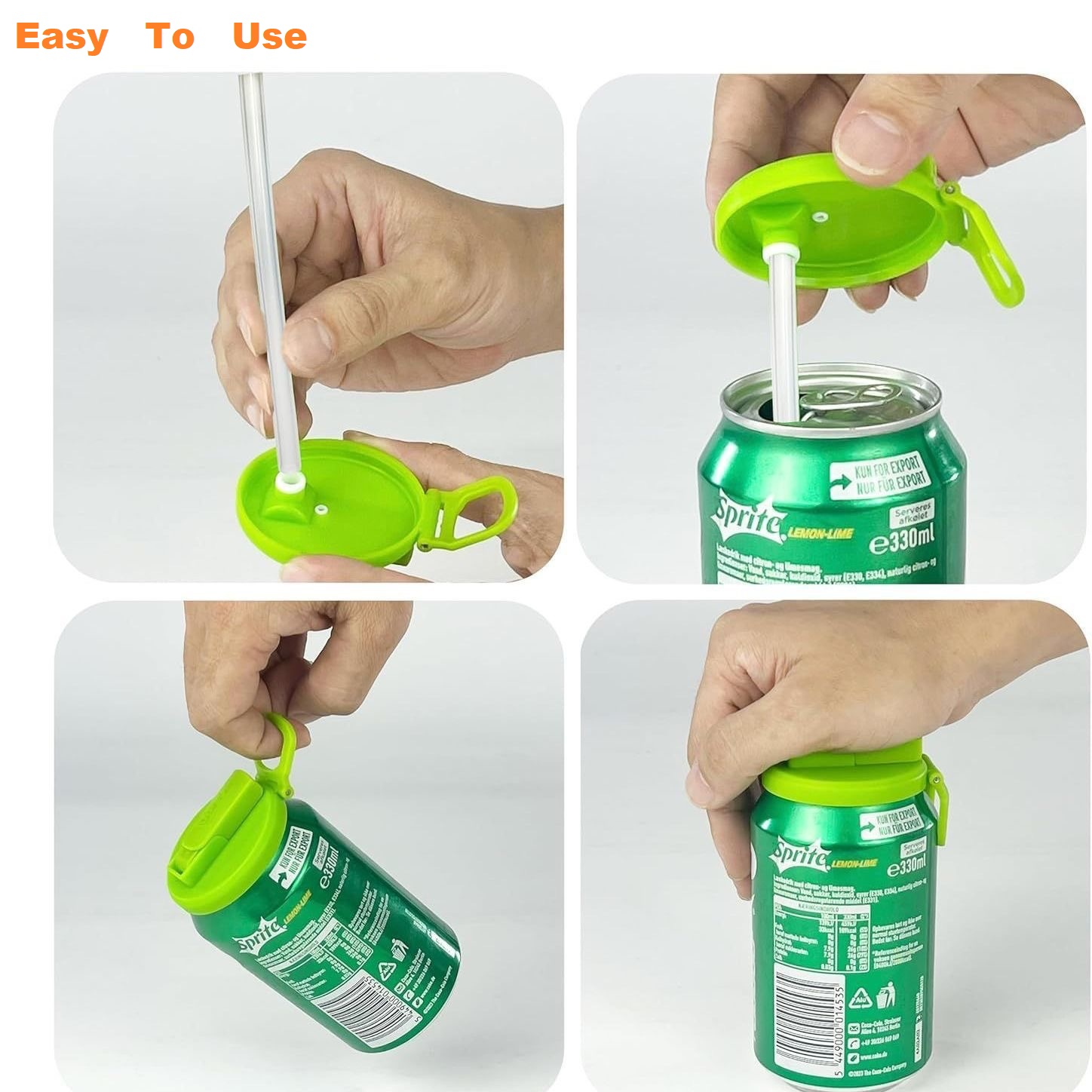 Grey Reusable Soda Can Lid with Straw and Carrying Handle - Spill-Proof view 4