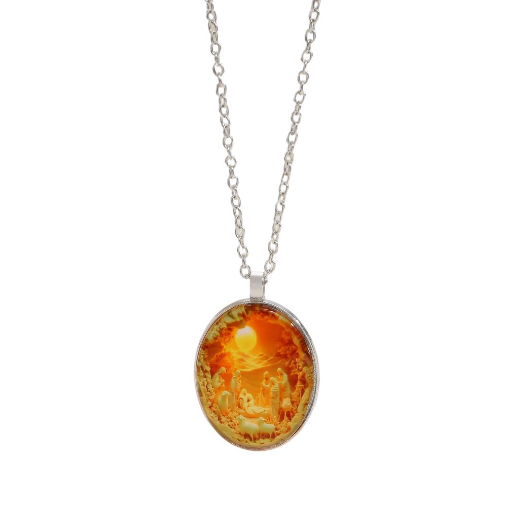 3D Nativity Scene Necklace- Oval Pendant view 5