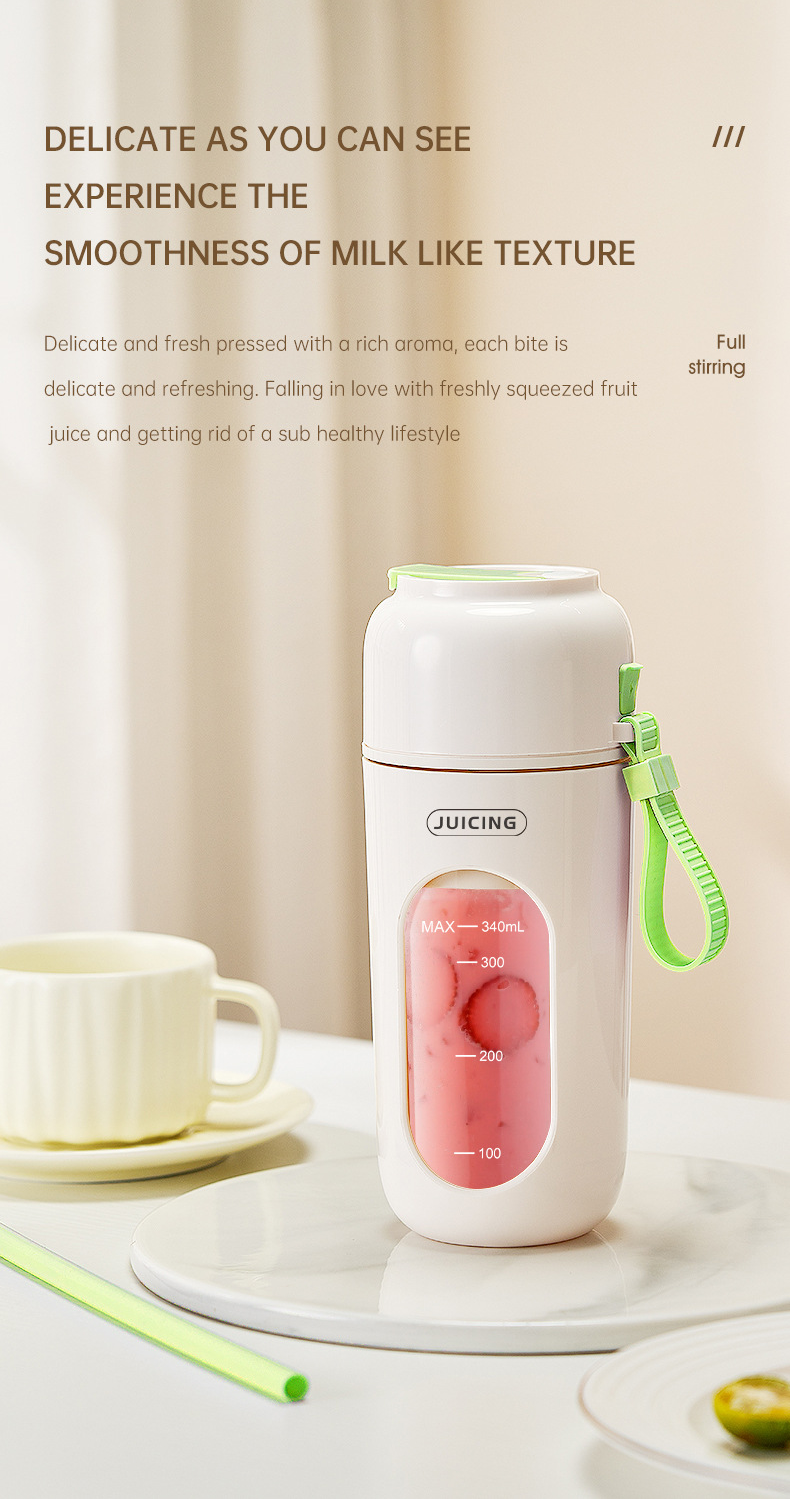 Green Portable Wireless Juicer Blender Cup - 350ml USB Rechargeable Personal view 5