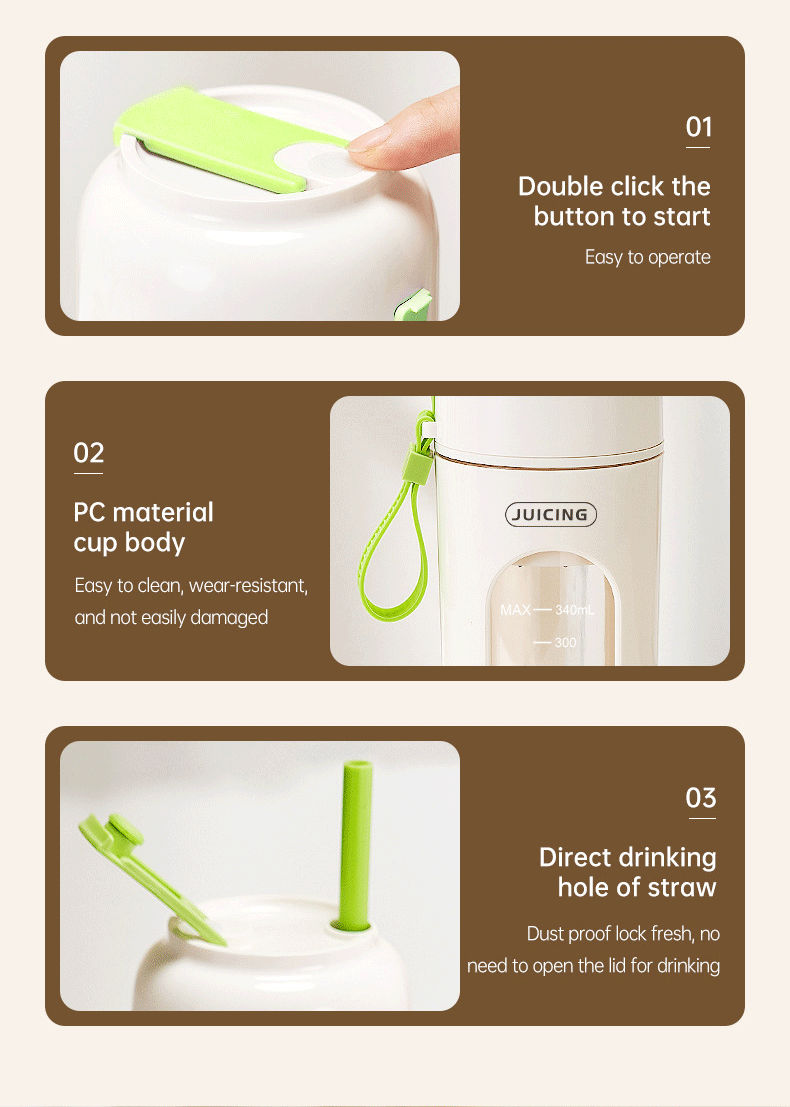 Green Portable Wireless Juicer Blender Cup - 350ml USB Rechargeable Personal view 14