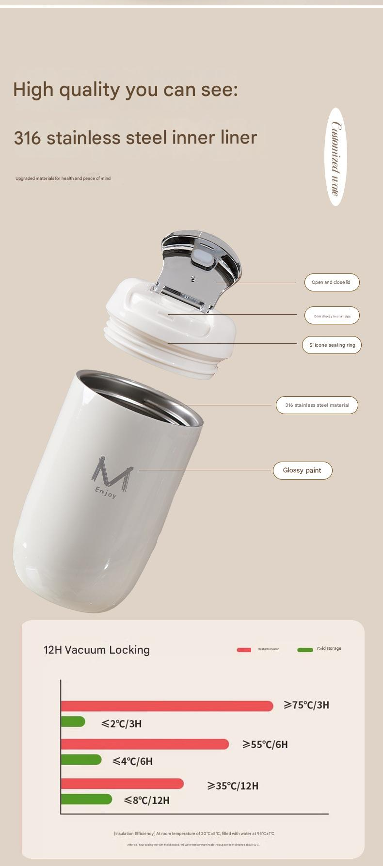 Black Premium 316 Stainless Steel Coffee Tumbler - 350ml Vacuum Insulated view 6