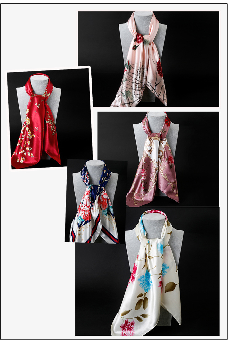 Red Leopard Print Chain Pattern Elegant 90x90cm Satin Silk Scarf for Women view 5