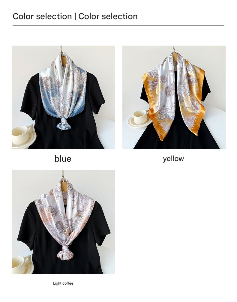 Blue Gift Box Set Elegant 90x90cm Women's Square Scarf - Vintage Floral Print view 5