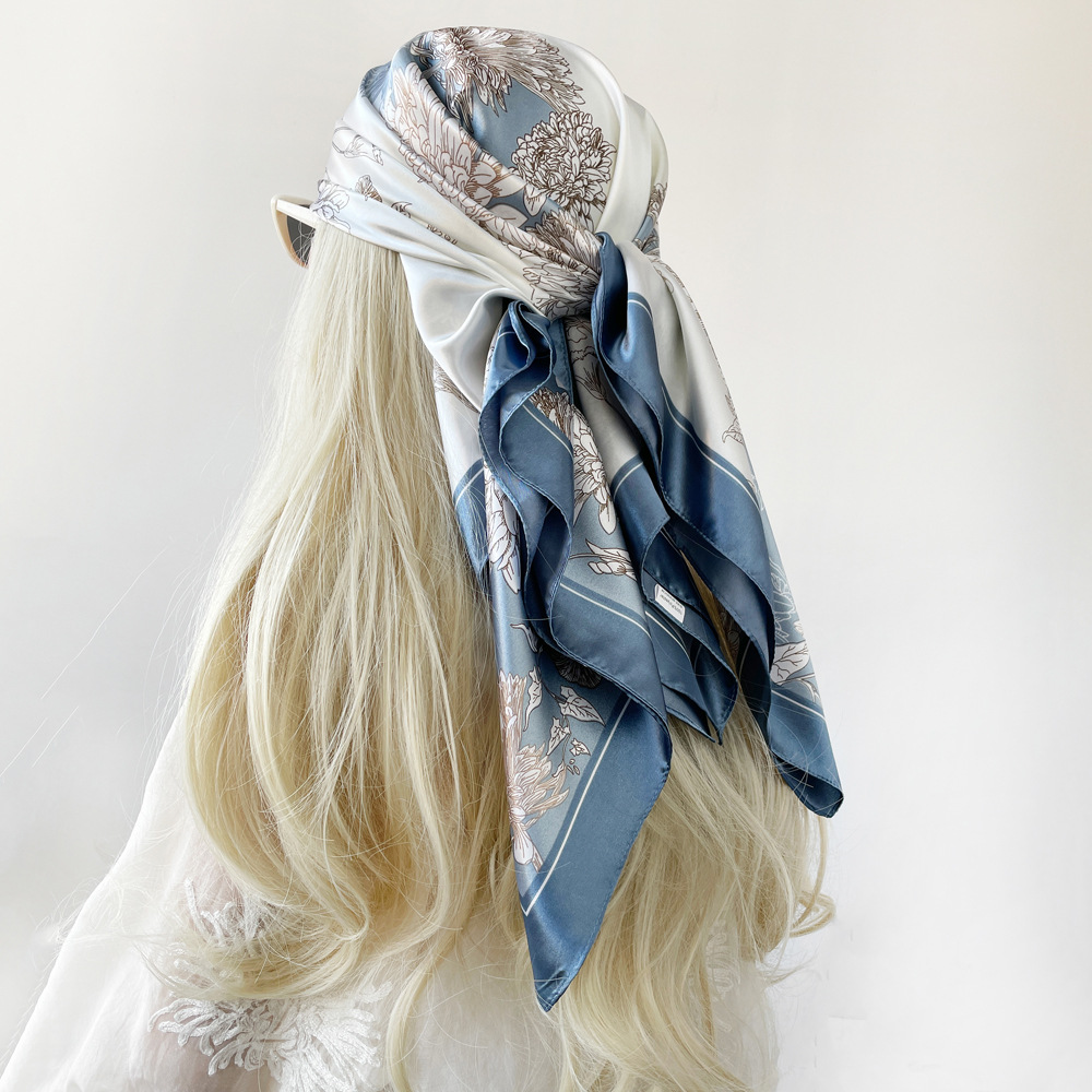 Light coffee Gift Box Set Elegant 90x90cm Women's Square Scarf - Vintage view 6