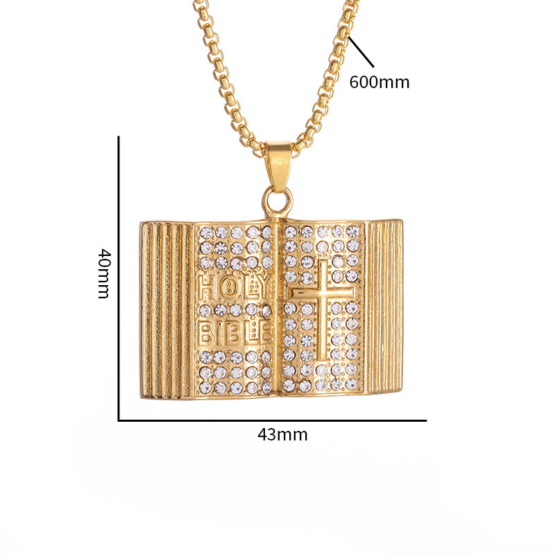Aureate Vintage Holy Bible Book Pendant Necklace - Plated Alloy Cross view 5