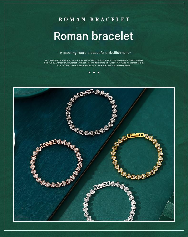 2-piece Aureate and Rose Gold Luxury Crystal Heart Tennis Bracelet - European view 2