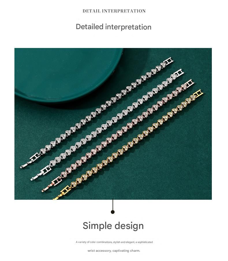 2-piece Silvery and Rose Gold Luxury Crystal Heart Tennis Bracelet - European view 5