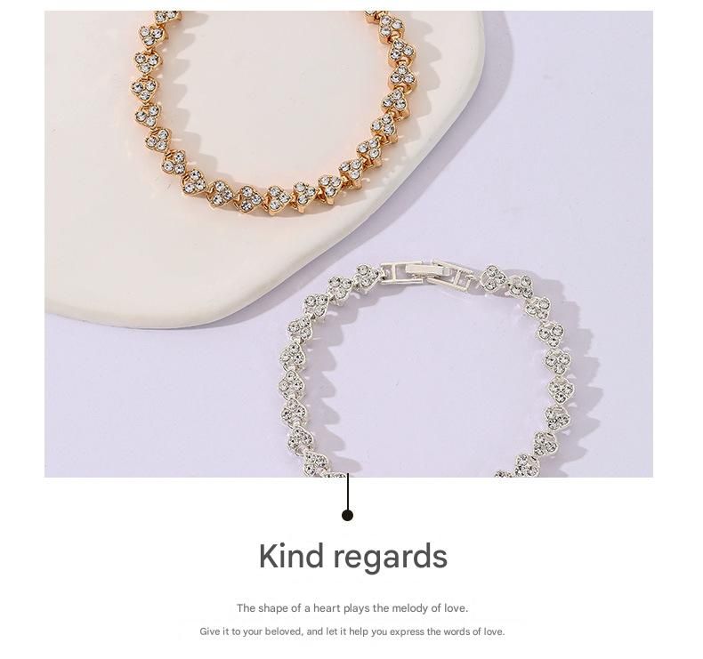 2-piece Silvery and Rose Gold Luxury Crystal Heart Tennis Bracelet - European view 6