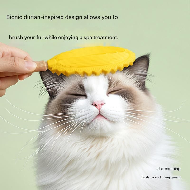 2-piece yellow Pet Durian Massage Grooming Brush - TPR Double-Sided Deshedding view 2