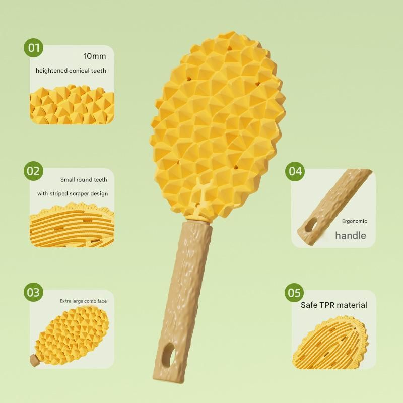 2-piece yellow Pet Durian Massage Grooming Brush - TPR Double-Sided Deshedding view 5