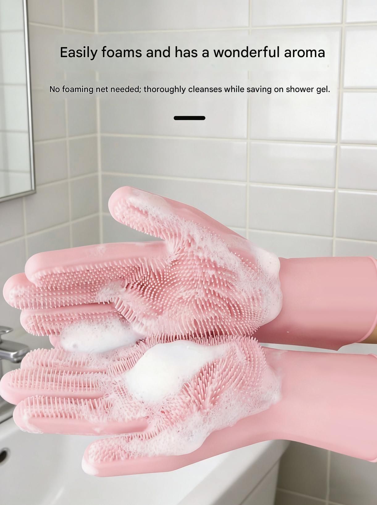 Pink Silicone Pet Bathing Gloves - Pink Double-Sided Design for Cats and Dogs view 3