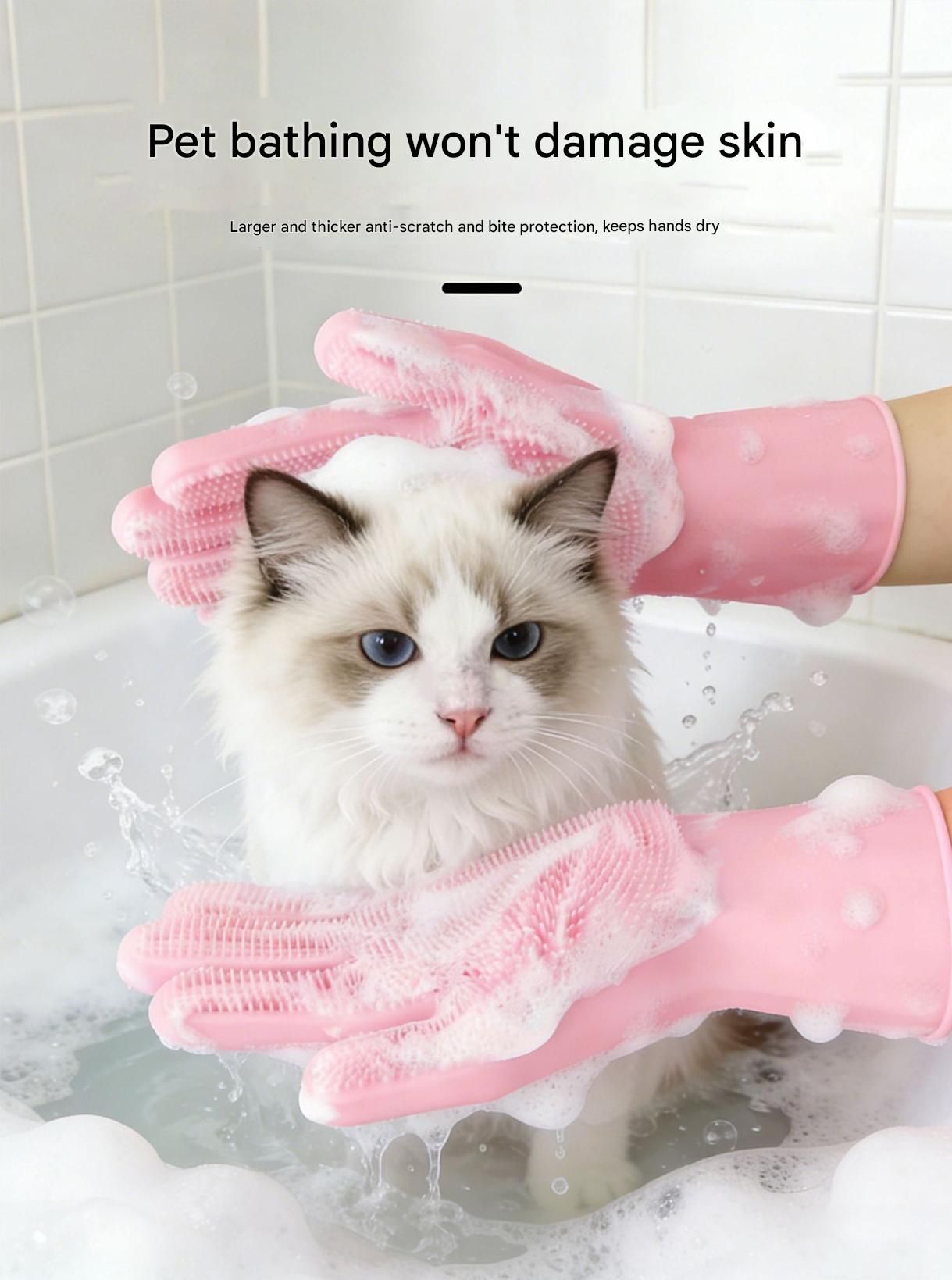 Pink Silicone Pet Bathing Gloves - Pink Double-Sided Design for Cats and Dogs view 5
