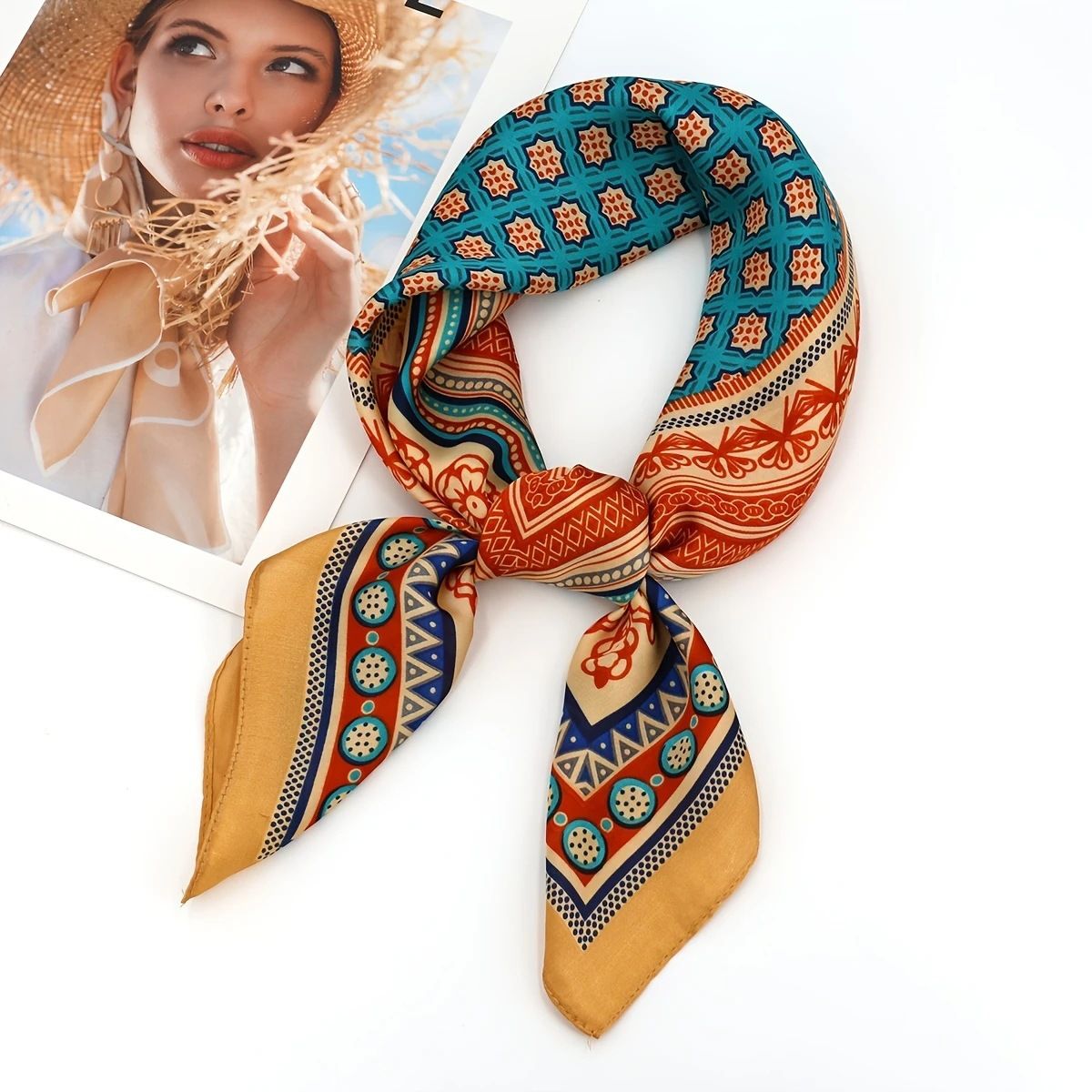 Bohemian White Women's 70cm Square Scarf - Bohemian Paisley & Vintage Print view 3