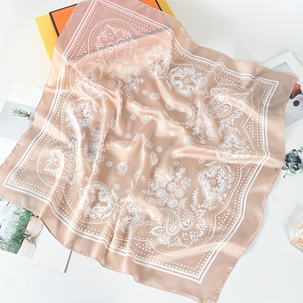 Bohemian White Women's 70cm Square Scarf - Bohemian Paisley & Vintage Print view 4