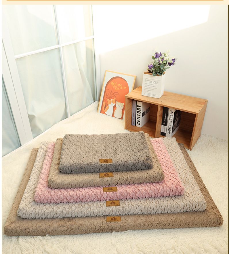 Pink XL size Pet Dog Bed Mat - Plush Short Fur Cover with Wave Foam Padding view 9