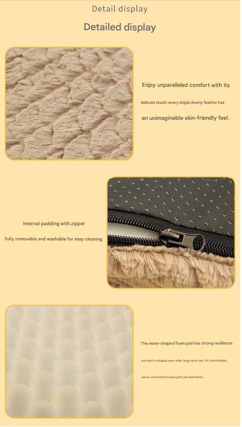 Grey M size Pet Dog Bed Mat - Plush Short Fur Cover with Wave Foam Padding view 6