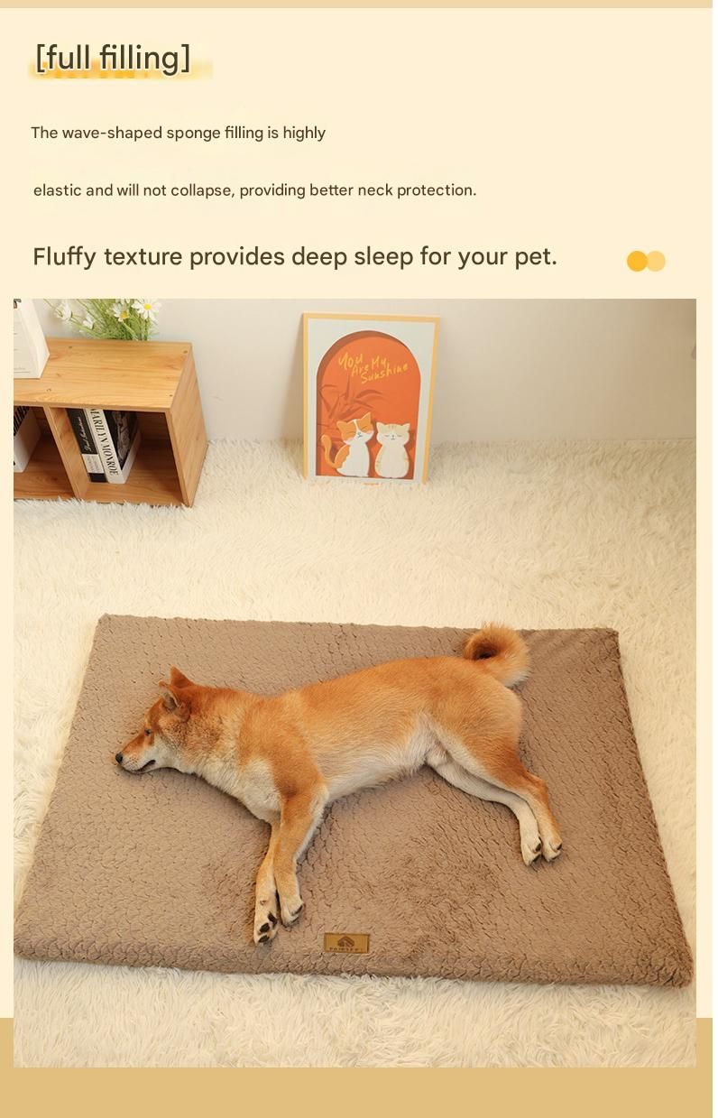 Grey L size Pet Dog Bed Mat - Plush Short Fur Cover with Wave Foam Padding view 5