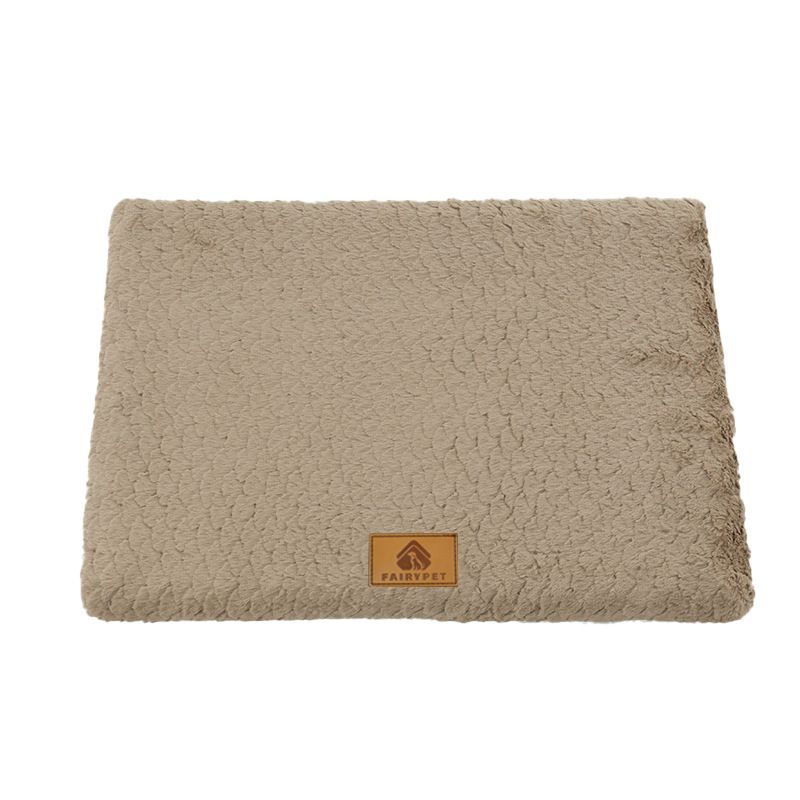 Coffee S size Pet Dog Bed Mat - Plush Short Fur Cover with Wave Foam Padding — image 1