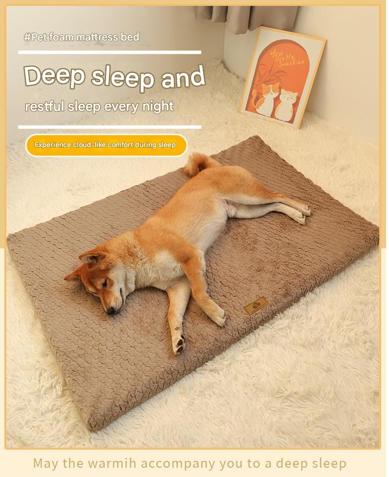 Silver-gray M size Pet Dog Bed Mat - Plush Short Fur Cover with Wave Foam view 2
