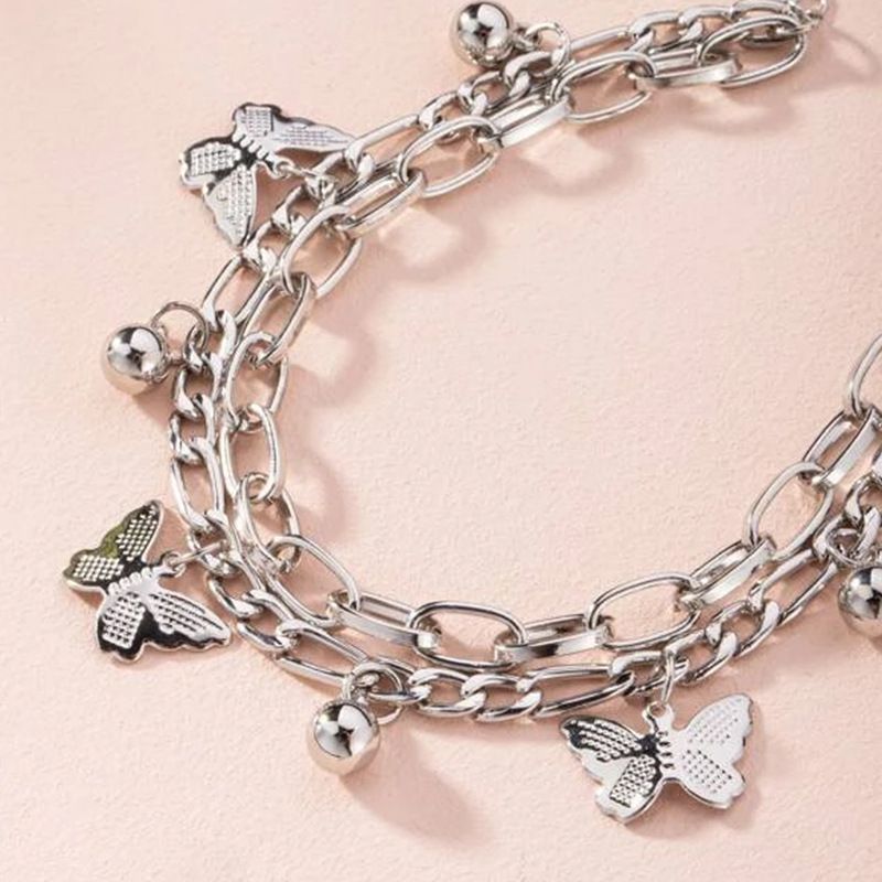 Aureate Butterfly Charm Layered Chain Bracelet - Gold and Silver Alloy Finish view 5