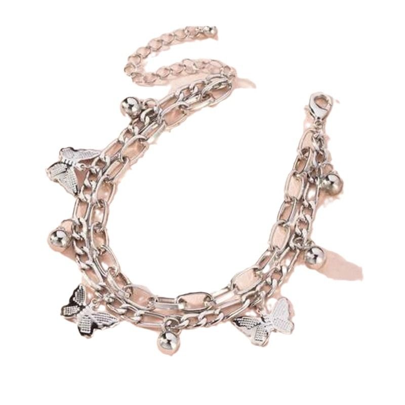 Silvery Butterfly Charm Layered Chain Bracelet - Gold and Silver Alloy Finish view 4