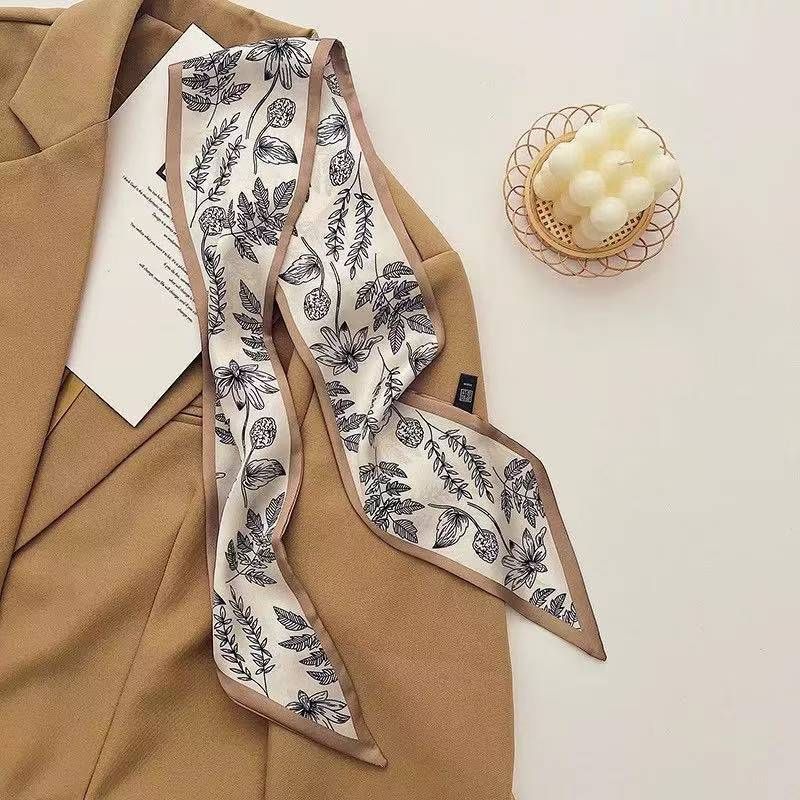 2-piece Coffee Geometry and Pencil Drawing French Style Long Silk Scarf view 3