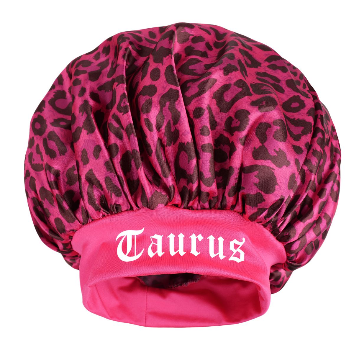 Taurus -Rose Red Leopard Print Satin Sleep Bonnet - Large Size Hair Protection — image 1