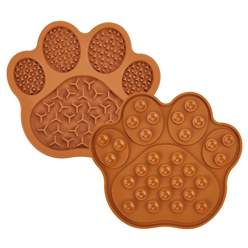 Brown Silicone Slow Feeder Lick Mat for Dogs and Cats - Paw Shaped Non Slip — image 1