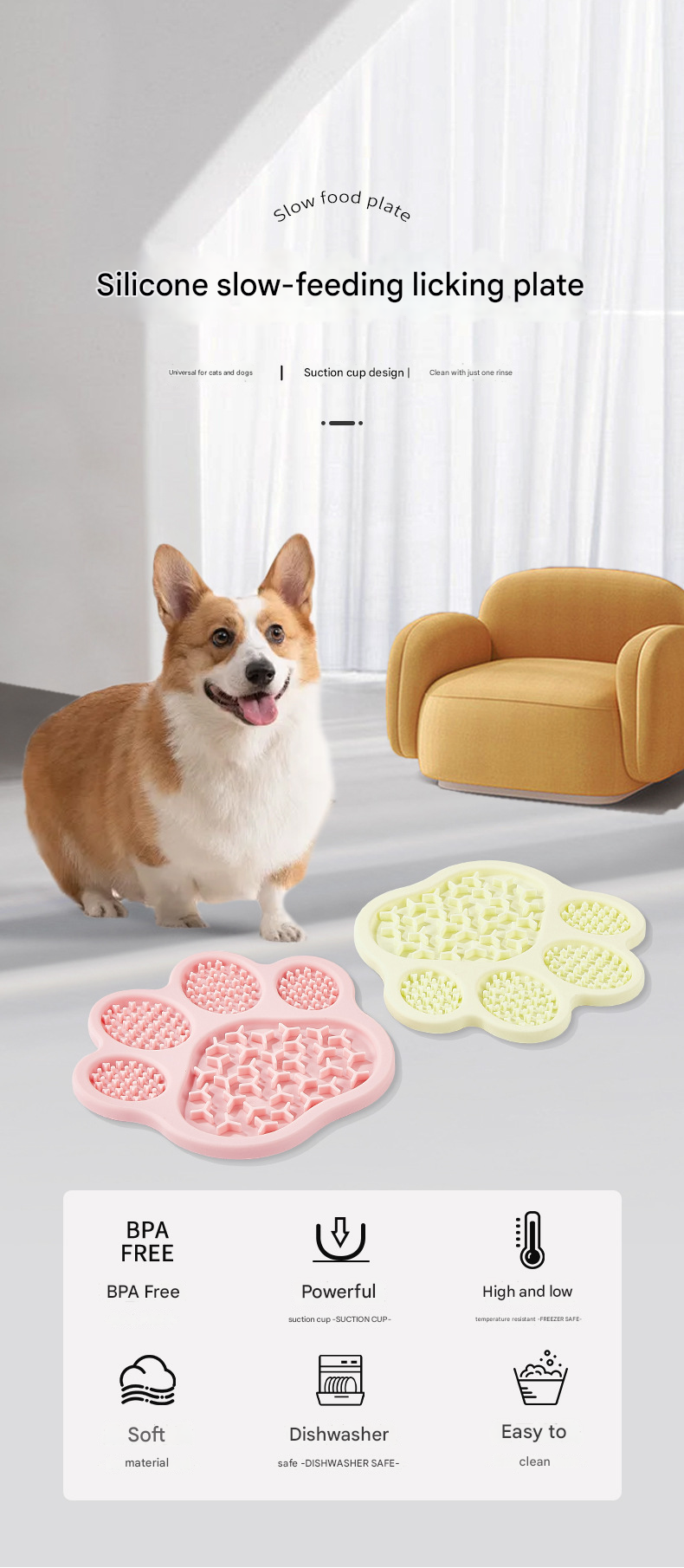 Brown Silicone Slow Feeder Lick Mat for Dogs and Cats - Paw Shaped Non Slip view 2
