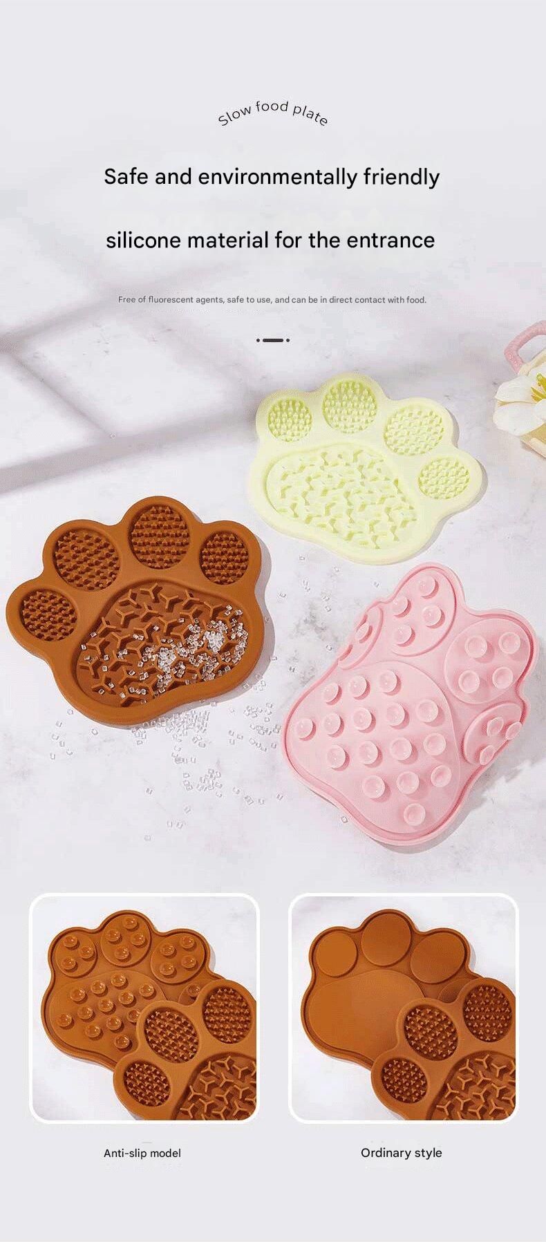 Brown Silicone Slow Feeder Lick Mat for Dogs and Cats - Paw Shaped Non Slip view 4