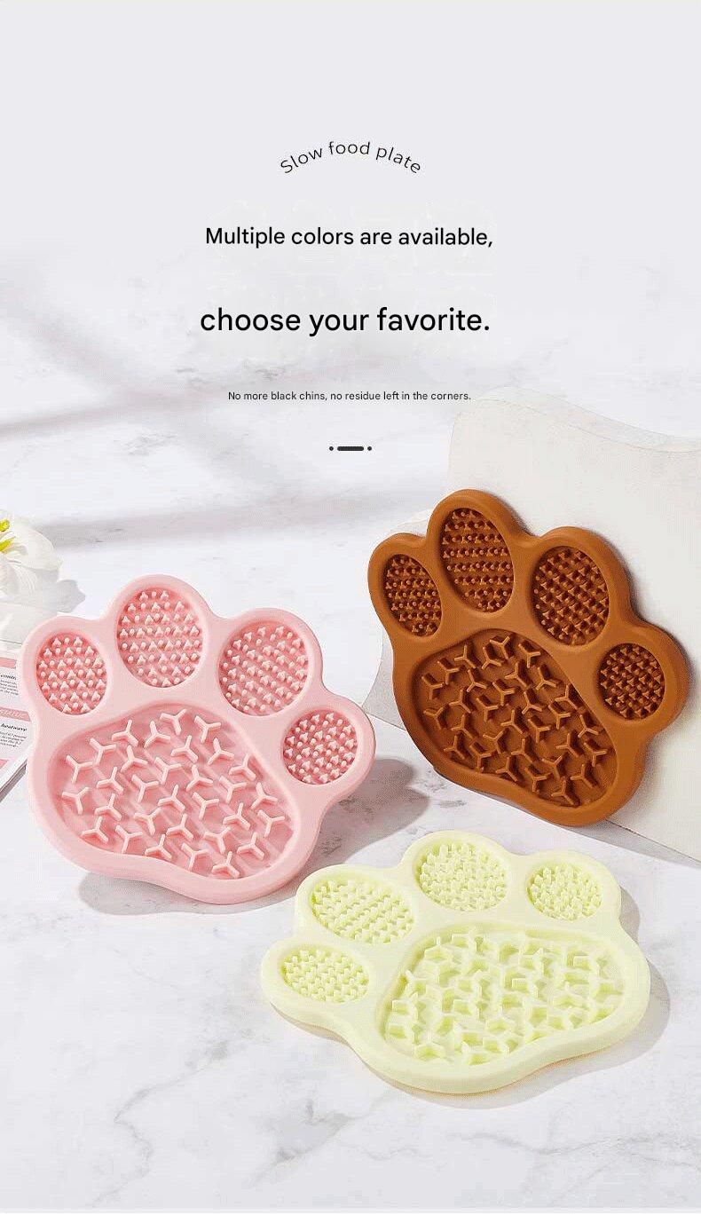 Brown Silicone Slow Feeder Lick Mat for Dogs and Cats - Paw Shaped Non Slip view 8