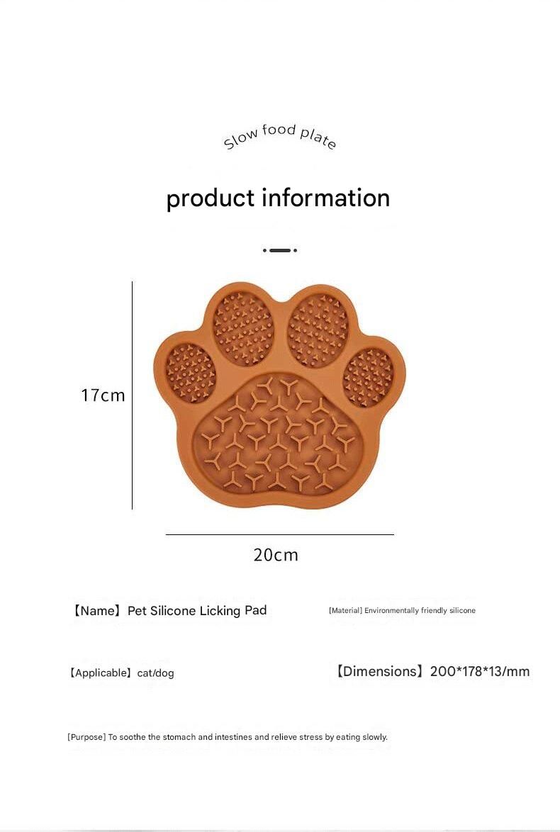 Brown Silicone Slow Feeder Lick Mat for Dogs and Cats - Paw Shaped Non Slip view 9