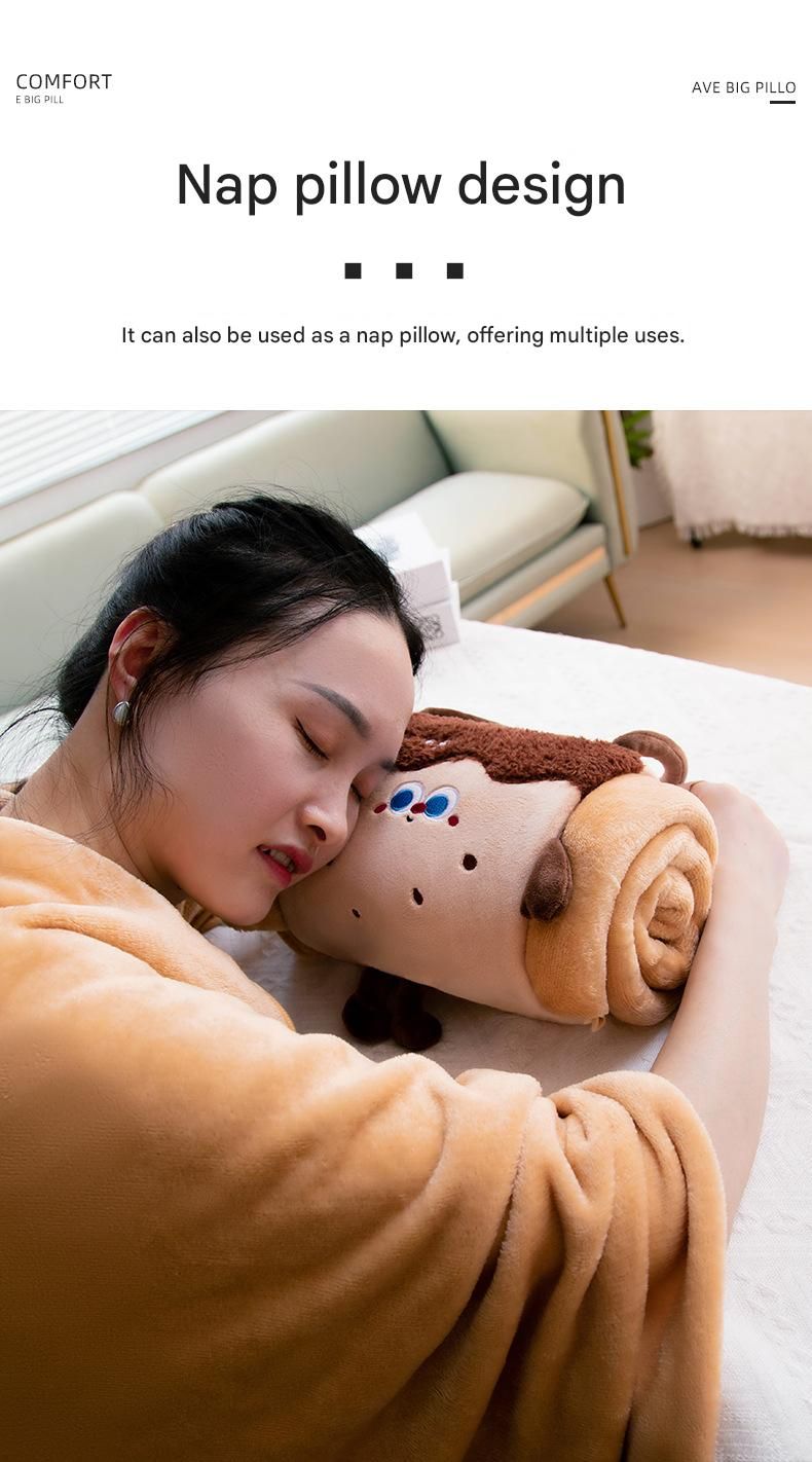 Brown 80*100cm Cartoon Hand-Carry Roll-Up Blanket - Plush Flannel Nap Blanket view 8