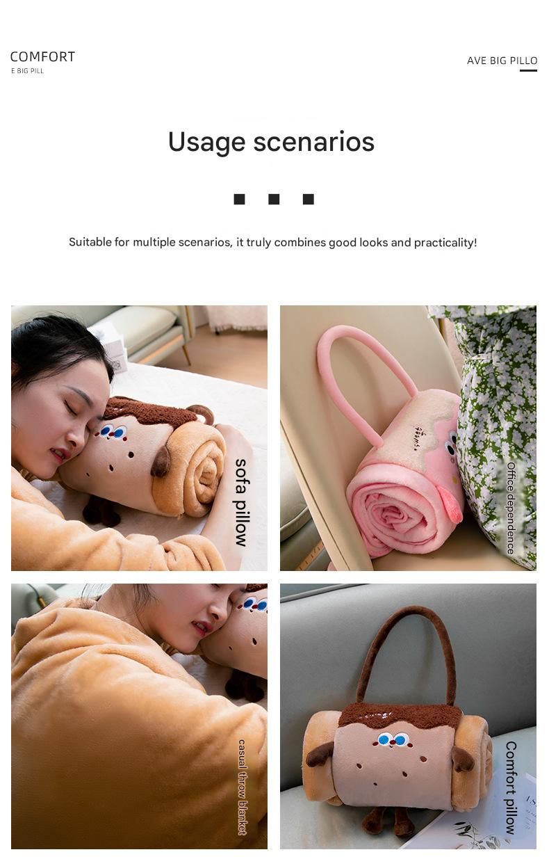 Brown 80*100cm Cartoon Hand-Carry Roll-Up Blanket - Plush Flannel Nap Blanket view 9