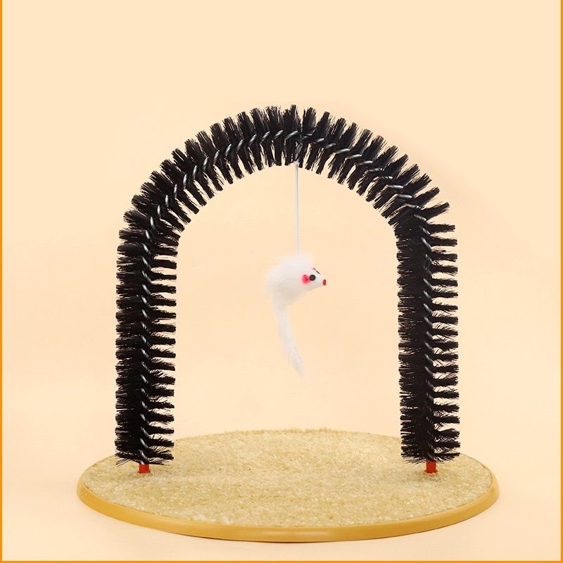 Arched Cat Grooming Brush - Self-Massage Cat Scratcher Arch with Hanging Mouse