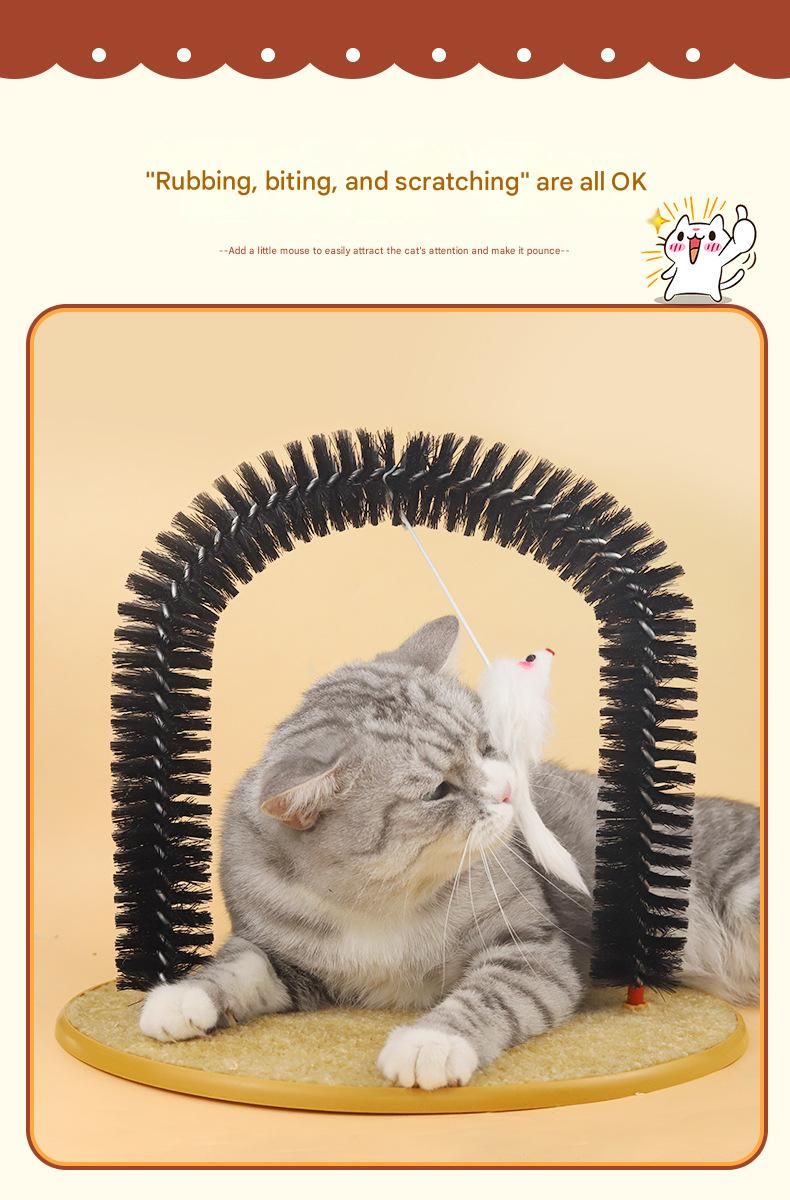Arched Cat Grooming Brush - Self-Massage Cat Scratcher Arch with Hanging Mouse view 3