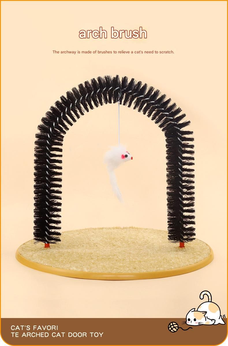 Arched Cat Grooming Brush - Self-Massage Cat Scratcher Arch with Hanging Mouse view 4