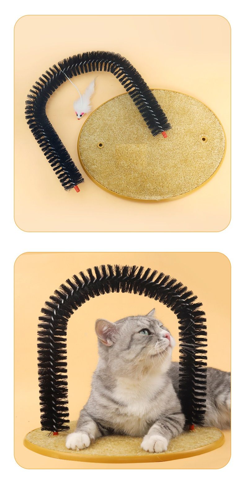 Arched Cat Grooming Brush - Self-Massage Cat Scratcher Arch with Hanging Mouse view 8
