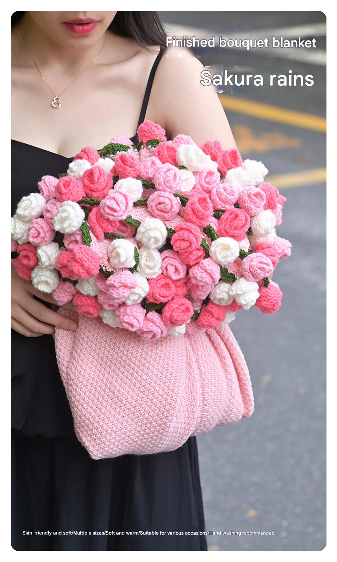 Pink and White Diameter: 80 cm -33 Woven Flowers Handmade Rose Bouquet Knit view 2