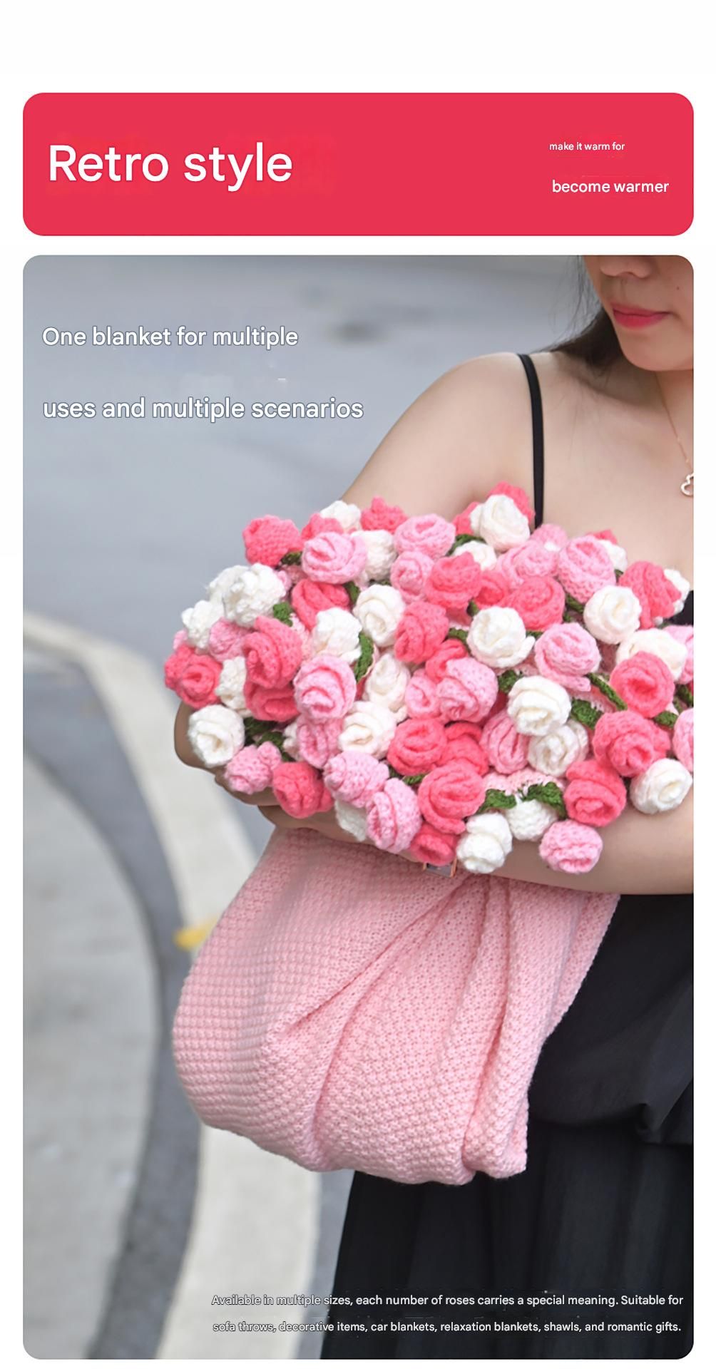 Pink and White Diameter: 80 cm -33 Woven Flowers Handmade Rose Bouquet Knit view 8